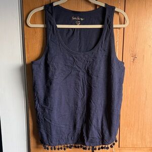 Lilly Pulitzer Navy Tank Top with Pom-Pom Trim